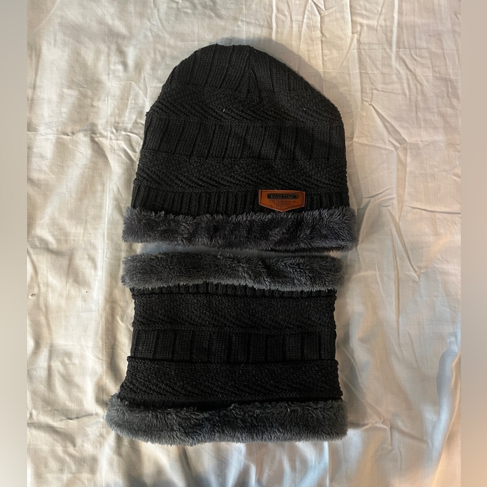 Men’s Black Song Ting Beanie and Neck Warmer Set, OS